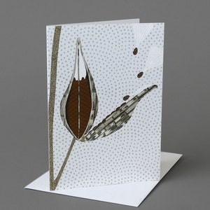 Milkweed: A nature inspired blank notecard, fall, seedpod, gray