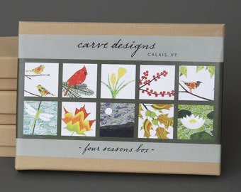 Four Seasons Mix - A boxed set of 10 blank nature inspired seasonal notecards. Plastic free packaging