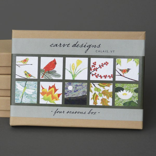 Four Seasons Mix - A boxed set of 10 blank nature inspired seasonal notecards. Plastic free packaging