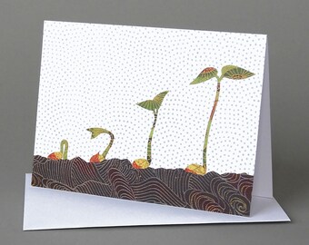 Seedlings: A nature inspired blank notecard, origami paper, spring, gardening