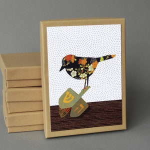 Bird and Dreidel: A boxed set of ten blank Hanukkah cards, Chanukah, nature inspired, plastic free packaging