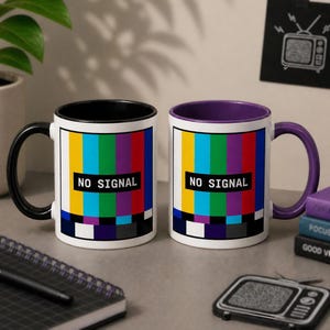 Retro TV Test Pattern Mug | Minimalist Tech Design Coffee Cup | No Signal Print