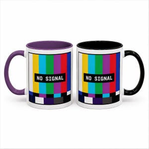 Retro TV Test Pattern Mug | Glitch "No Signal" Coffee Cup, Minimalist Tech Design