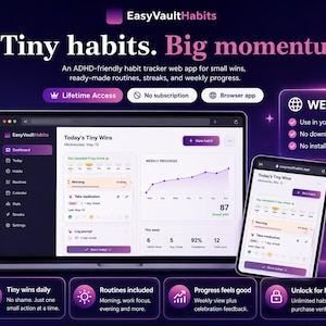 ADHD Habit Tracker Web App, Digital Habit Planner, Daily Routine Planner with Reminder, Goal Tracker, Web App with Lifetime access