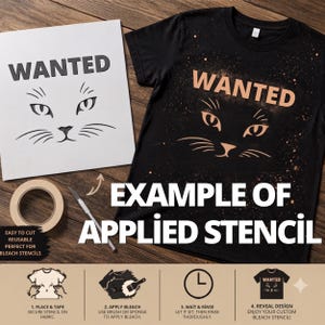 Gesuchte Katze Bleichmittel SVG | Lustige T-Shirt-Vorlage für eine verlorene Katze | Katzengesicht-Schablone PNG | DIY-T-Shirt-Design mit Bleichmittelmotiv | PDF PNG SVG