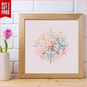 Himmlischer Kompass Kreuzstichmuster | Boho Pastell Stickdatei (PDF Download)