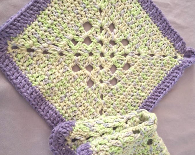 Handcrafted prairie shaded crochet cotton potholder set