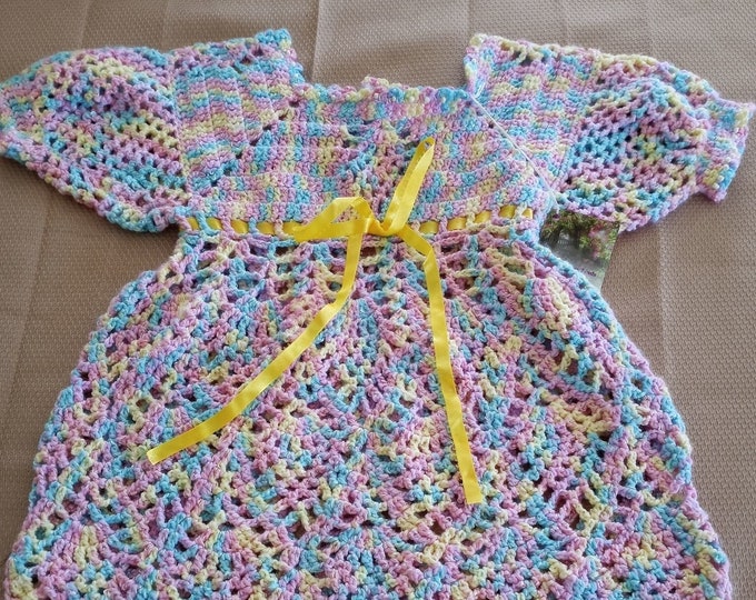 Hand crocheted pineapple pattern baby dress for 6 to 12 months