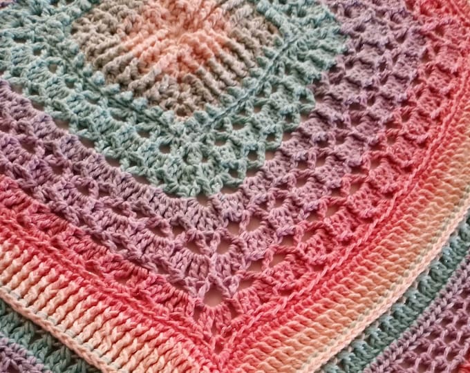 elegant hand croctheted 32 x 32 inch cotton pastel baby cuddle blanket