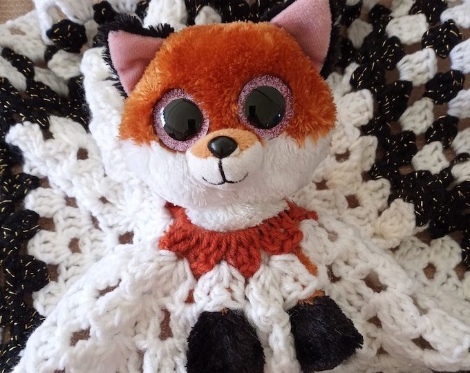Plush red fox crocheted baby lovey snuggle toy