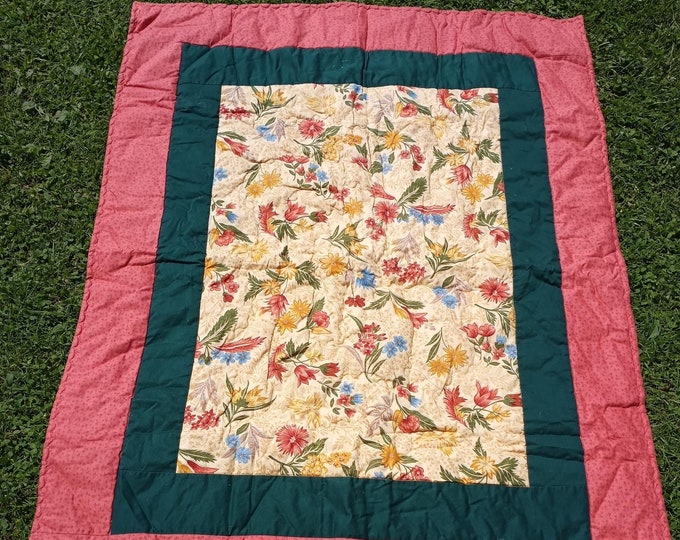 Simple elegant lightweight floral wall or crib quilt