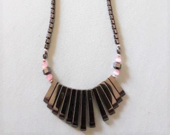 Handcrafted Hematite vintage choker necklace with Hematite fan