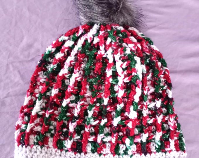 Crochet adult/large child waffle stitch winter hat
