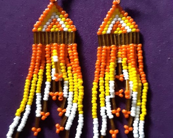 Vintage orange, yellow and white fringe earrings