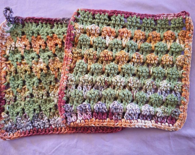 Handcrocheted multi colored square spike stitch potholder set