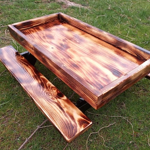 Reclaimed Wood Chicknic Table: Two-Tone Squirrel/Poultry Feeder