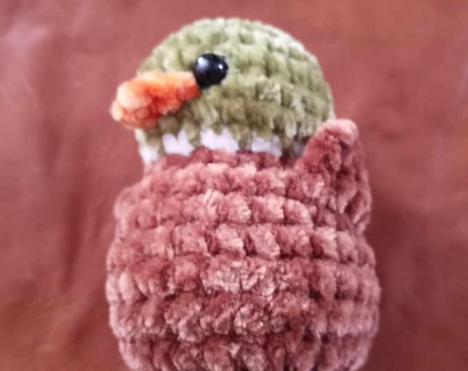 Hand crocheted velvet yarn mini mallard duck plush toy