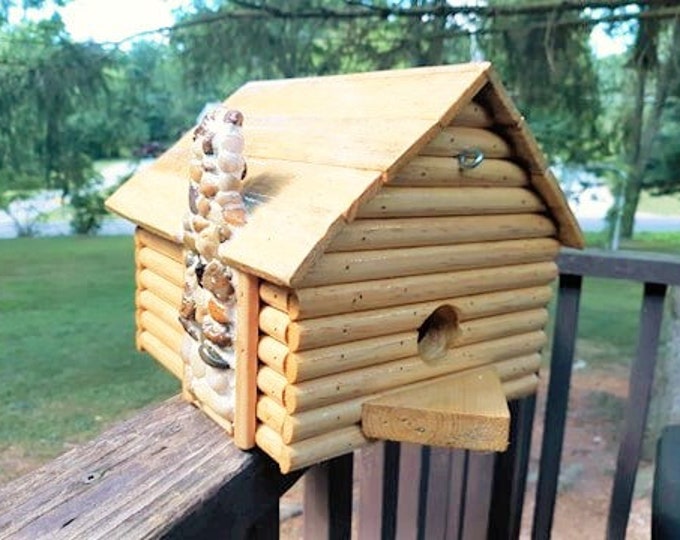 Stone chimney cabin birdhouse