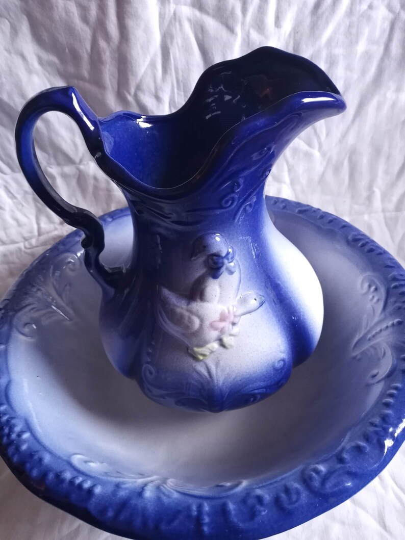 Vintage Cobalt Blue Large Ironstone USA Pottery Pitcher and Etsy