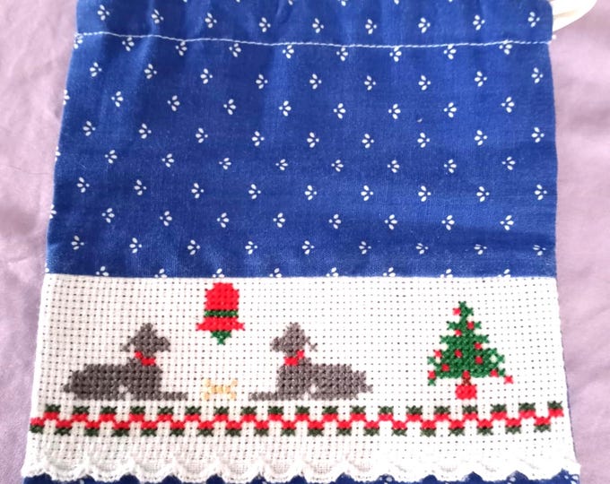 Christmas cross stitched fabric gift bag