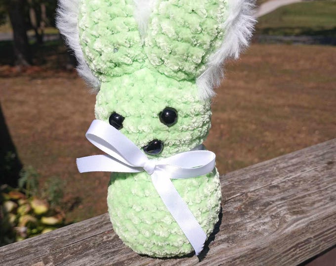 Amigurumi mint green velvet yarn candy bunny