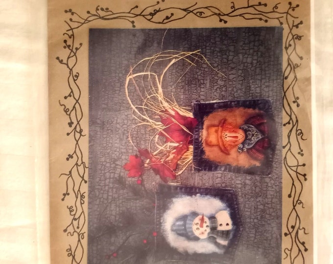 Vintage scarecrow and snowman painting pattern for fabric or wood