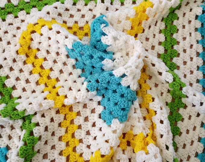 Relisted - Simple and bright granny square baby afghan