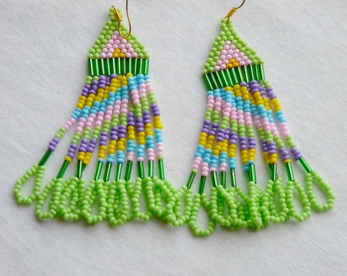 Vintage long spring beaded earrings