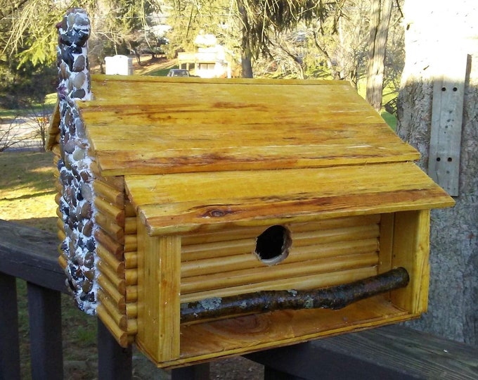Reclaimed wood log cabin birdhouse
