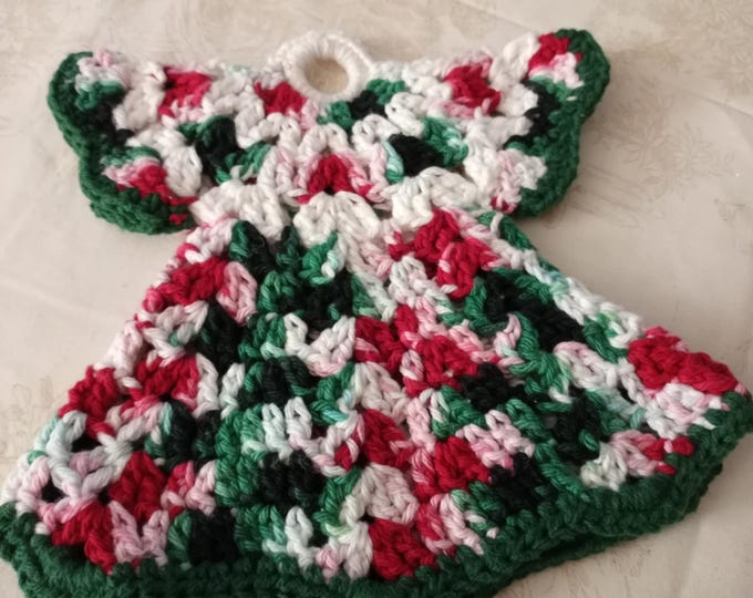 Cotton crocheted vintage style Christmas dress hotpad/potholder