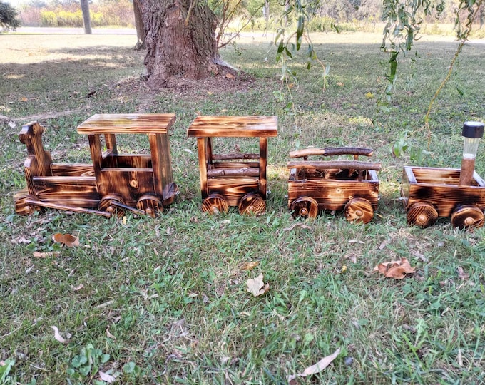 Rustic wooden 4 pc train planter/feeder for yard or garden