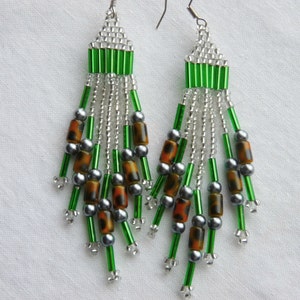 Vintage Handmade Silver and Green dangle Earrings