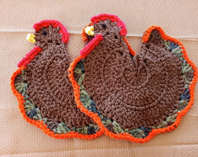 Crochet cotton camo chicken potholders/dishcloth set