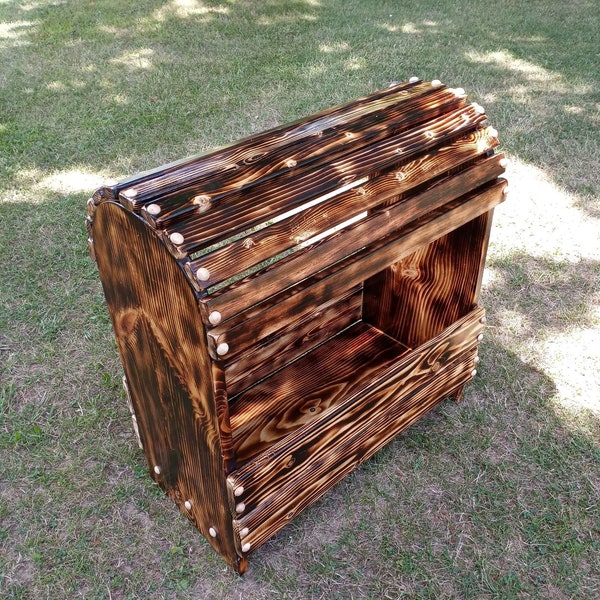 Finished 25 inch tall saddle rack- two tone effect torched with natural maple wood plugs