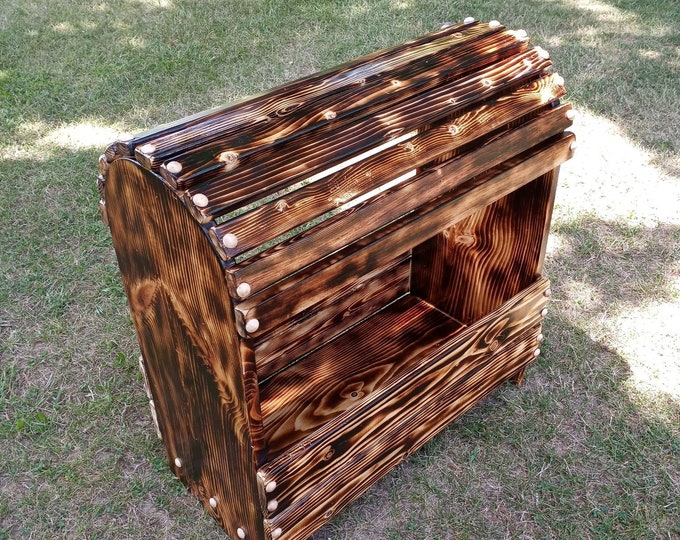 Finished 25 inch tall saddle rack- two tone effect torched with natural maple wood plugs