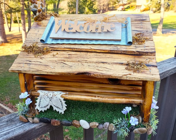 One of a kind rustic/primitive/reclaimed wood log style bird house