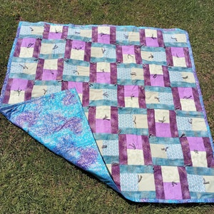 Handmade Metallic Baby Quilt: Purple & Blue Tied Throw (41x42)