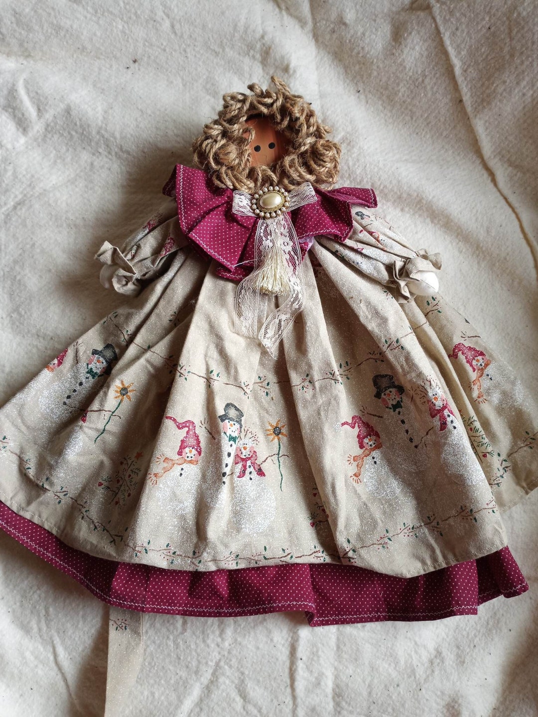 Rustic Dolls Rustic/primitive Wooden Block Shelf Sitting Doll With Christmas Dress ...