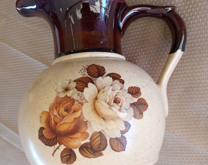 Vintage McCoy's pottery Marked USA # 7541 Two tone brown pitcher with brown flowers