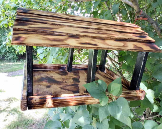 THIS IS A SECOND-Painted black and torched large pavilion style bird feeder