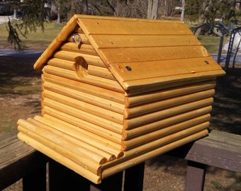 Reclaimed wood log cabin birdhouse