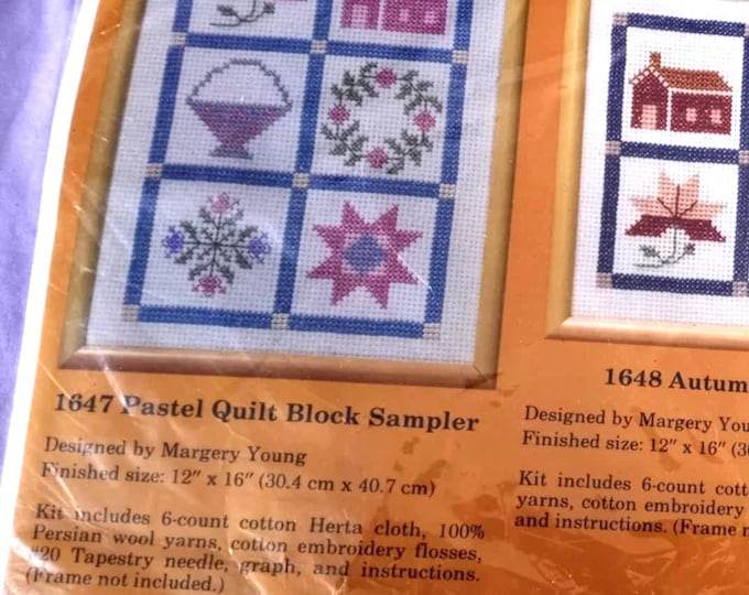 Sealed Creative Circle cross stitch kit # 1647 Pastel quilt block sampler