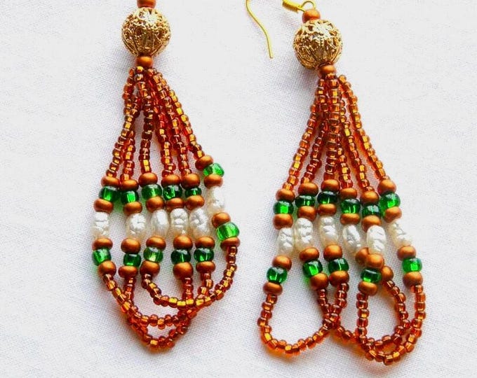 Vintage Handmade Brown and Gold Multi Loop Earrings