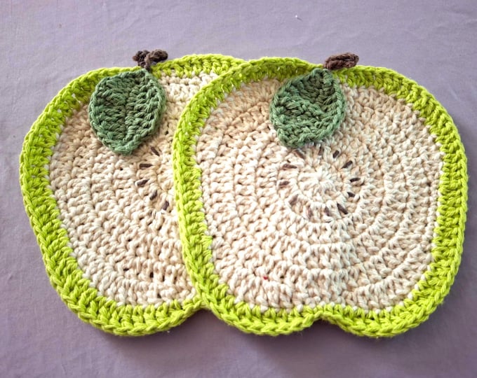 Green apple cotton potholder set