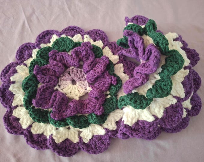 Handcrafted set of 2 cotton purple flower dishcloth/ pot holders