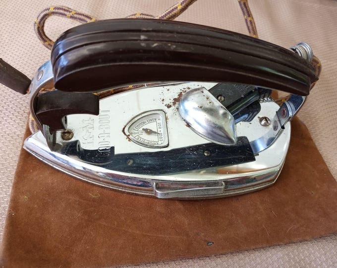 Vintage Gad-A-Bout Portable Foldable Electric iron with original zip bag and cord