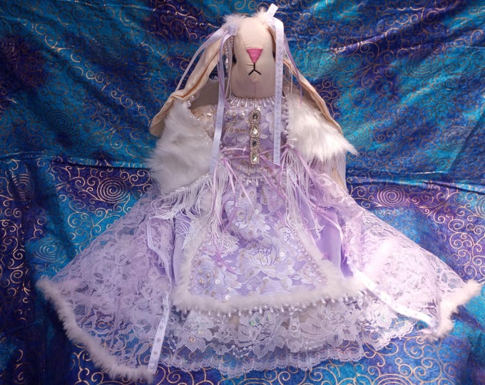 Purple satin winter fantasy princess 18 inch country bunny collectable handmade fabric creation