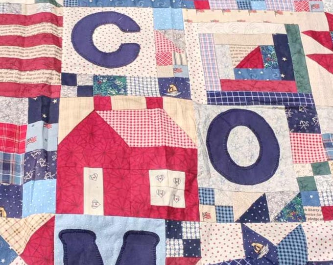 Vintage unfinished 36 x 36 inch welcome sampler quilt top wall hanging ready to finish