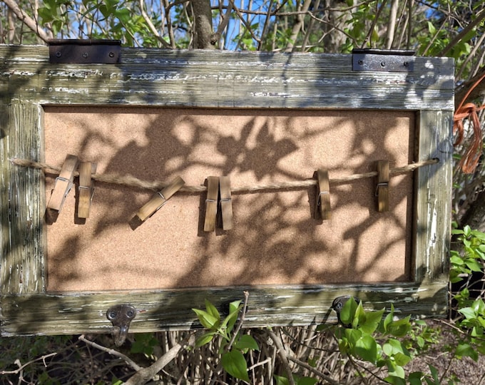 Handmade rustic country stable noteboard with vintage mini clips and tack hooks