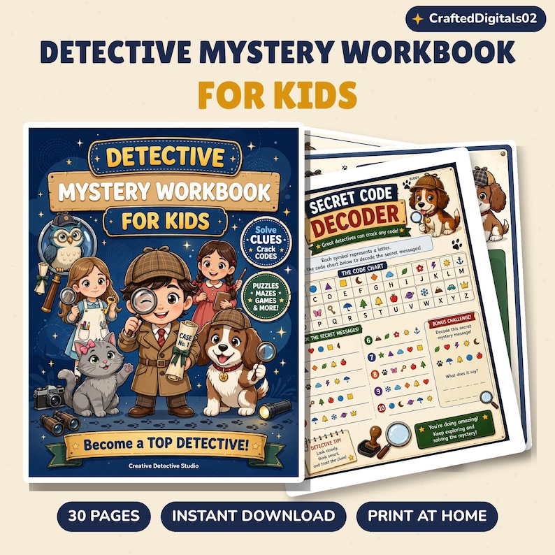 Detective Mystery Workbook Kids Activity Book Printable Games for Kids ...